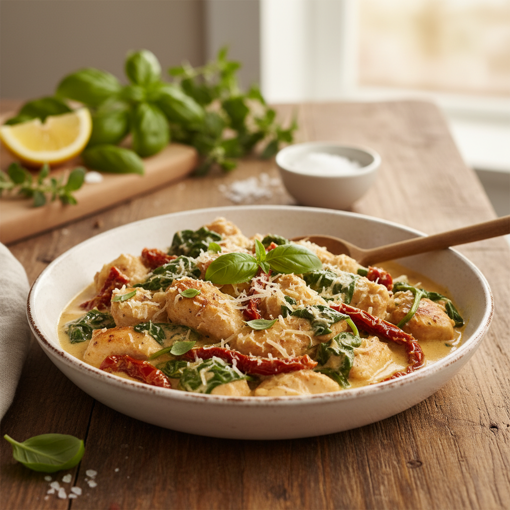 Kiire õhtusöök: kreemine Toscana kana poole tunniga